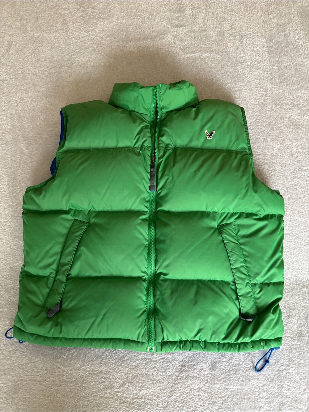American Eagle Men’s Green Down Puffer Vest with Hood Size Large